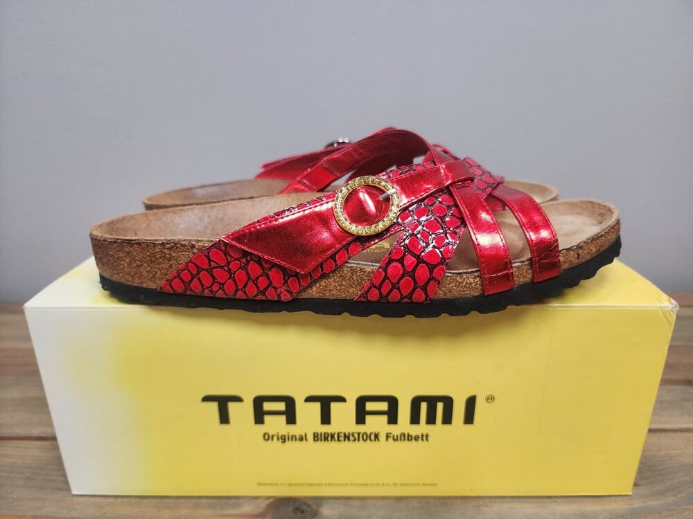 Tatami by Birkenstock Red Metallic Strappy Sandals Slides Size 40 W9